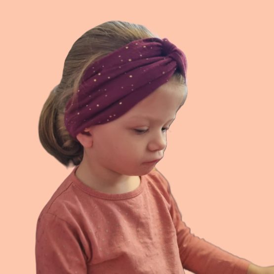 bandeau-tissu-double-gaze-coton-prune-bordeaux-or-enfant-ado-adulte