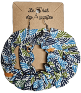 creole-45-tissu-coton-chien-renard-eventail-bleu-vert Boucles d'oreille textiles assorties aux bracelets, accessoires cheveux et lacets en tissu.