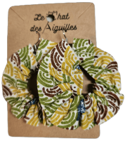 creole-tissu-coton-chien-renard-eventail-vert-jaune-moutarde-marron Boucles d'oreille textiles assorties aux bracelets, accessoires cheveux et lacets en tissu.