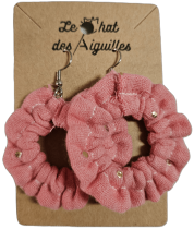 creole-tissu-double-gaze-coton-rose-or Boucles d'oreille textiles assorties aux bracelets, accessoires cheveux et lacets en tissu.