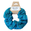 Chouchou pour cheveux en double gaze de coton motifs pois dorés sur fond bleu canard